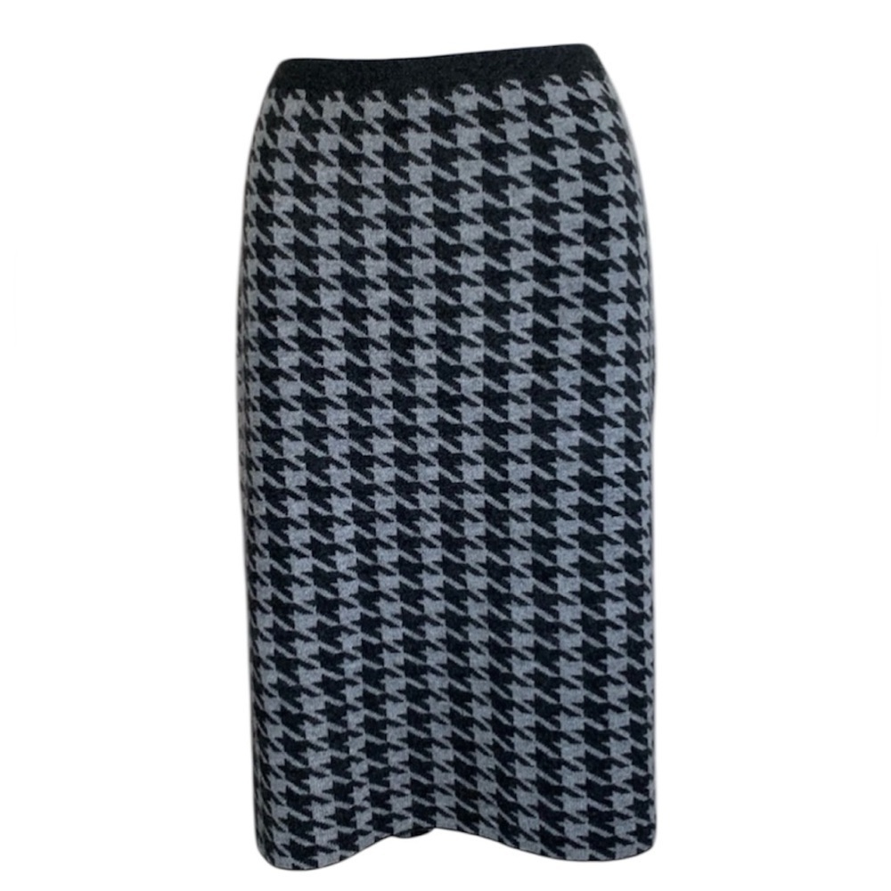 Kier + J Cashmere skirt Women's XL, grey/black houndstooth, pull-on. NWT!